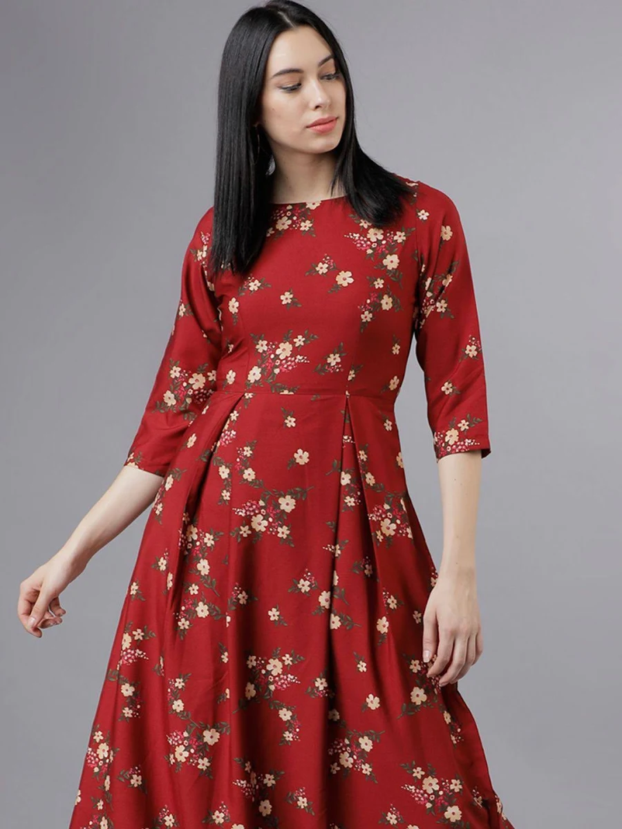 Tokyo Talkies Women's Floral Print Fit & Flare Maxi Dress